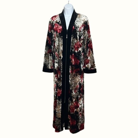 Vintage Diamond Tea Black Pink Dreamy Dark Floral Zip Front Velour Robe Fairy - Picture 1 of 11